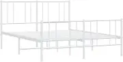 vidaXL Classic Queen Size Bed Frame with Headboard and Footboard, Sturdy Metal Construction with Storage Space - White