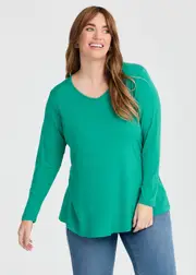 [Virtuelle] Taking Shape Wool Bamboo V-neck Top Size 26 in Jade - Plus Size Women's Clothing Jade