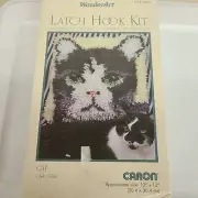 WonderArt Latch Hook Kit #4600 Cat Black White 12""x12" Canvas Sealed
