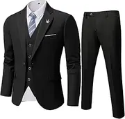 [MY'S] MYS Men's 3 Piece Slim Fit Suit Set, One Button Solid Jacket Vest Pants with Tie
