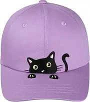 [ACTLATI] Girls Criss Cross Ponytail Hat Black Cat Baseball Cap Kids Adjustable Cotton Hats Funny Embroidered Sun Hat Age 3-14