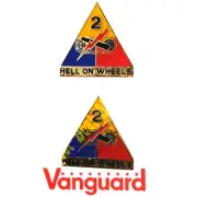 1 Set - Second Armored Division Army Crest, Hell on Wheels Pins, 1-1/4" x 1-1/4"