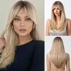 Blonde Wig for Women Long Straight Layered Wig with Bangs Ombre Blonde Synthe...