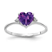 14k White Gold 6mm Heart Amethyst A Real Diamond ring