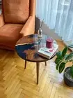 Live Edge Resin Coffee Table, Round Side Table, Mid Century Modern Resin Table