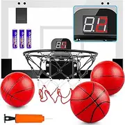 Indoor Basketball Hoop Fan Backboards for Teens and Adults Door Room Basketball Hoop Mini Hoop with Electronic Scoreboard, 3 Balls and Batteries Basketball Toys for 8 9 10 11 12