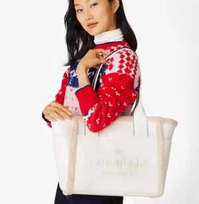 NWT Kate Spade New York Jett Faux Shearling Tote, Meringue, Large
