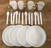 PLASTIC PICNIC SETTING FOR 4 -4 Plates, 4 Utensil Settings, 4 Mugs