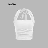 在飛比找蝦皮商城優惠-Lovito 女士休閒素色褶襉抽繩背心 L86ED101