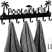 Capoda Pool Towel Rack Metal Towel Hooks Wall Mounted Towel Holder Beach Towel Hook Rack Summer Pool Towel Holder with 8 Hooks for Storage Bath Towel, Robe Swimsuit, Coat, Bags, Phone, Keys (Black)