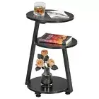 Round End Table Side Table with Metal Frame, Accent Table Nightstand Black