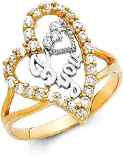 [JewelryWeb] 14k Yellow Gold and White Gold CZ Simulated Diamond I Love You Ring Size 7 Statement-Ring for Women