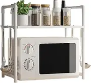 Shelf for Microwave - Microwave Oven Stand with Hooks | Double Layer Bread Machine Holder Widened Seasoning Rack for Bathroom Dorm Counter Table Outdoor Storage