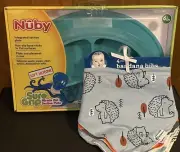 Nuby Baby Sure Grip Miracle Mat Section Plate In Blue And 4-Pack Of Gerber Bibs