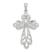 Sterling Silver Diamond & Diamond-Cut Cross Pendant