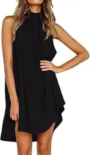 [Generic] Women's Casual Halter Neck Sleeveless Loose Fit Summer Mini Short Dress