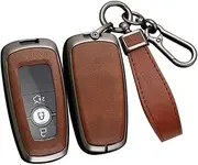 ontto Alloy Car Key fob Cover Fit for Ford Fusion Mustang Explorer F150 F250 F350 EcoSport Edge S-MAX Ranger Mondeo Remote Leather Key case Shell Key Holder Keyring Keychain Accessories Black-Brown