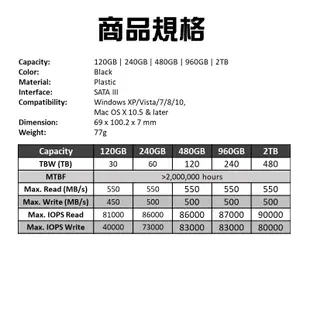 VERICO Phantom SSD 固態硬碟 240G 480G 960G 2.5吋 SATA3 高速SLC緩存