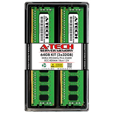 A-Tech 64GB 2x 32GB 1Rx4 PC4-23400R RDIMM DDR4 2933 ECC REG Server Memory RAM