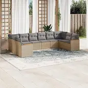10 Piece Garden Sofa Set with Cushions Mix Beige Poly Rattan, Garden Furniture Sets