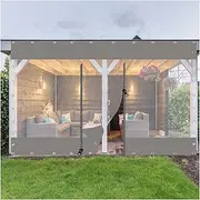 Outdoor Waterproof Curtain Panels with Zipper Clear Patio Curtains for Porch Gazebo Pergola Gray 4.8x2.5m Customizable