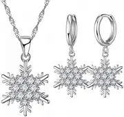 [Generic] Snowflake Choker Necklace/Hoop Earrings Sets Party for Women