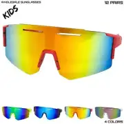 WHOLESALE LOT Kids Boys or Girls Sports Retro Wrap Shield SUN GLASSES 12 Pairs