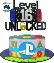 Happy 16Th Birthday Video Game Cake Topper Level 16 Unlocked Cake Topper for Kid