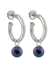 Splendid Pearls Rhodium Plated Silver 8-8.5mm Freshwater Pearl & CZ Drop Earrings