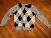 NWT Tommy Hilfiger V-Neck Sweater Men’s Size L Argyle Gray White Long Sleeve