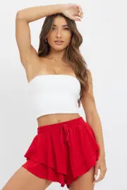 Red Skort Skirt Ruffle Elasticated Waist - Size 6XXS, Women's Skort