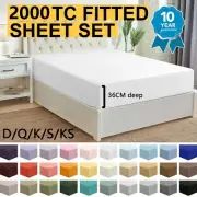 Hotel 2000TC Ultra Soft Bed Fitted Sheet Set Pillowcase Single/Double/Queen/King