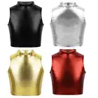 Freebily Kids Girls Jazz Crop Tops Shiny Dance Shirt Hip-Hop Cheerleading AU