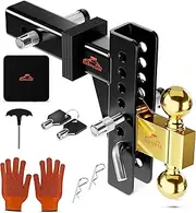 RoofPax Adjustable Trailer Hitch Ball (2' x 2 5/16" Ball) 8-Inch Drop/Rise Towing Ball Mounts Aluminum Drop Hitch, and 2 Inch - Trailer Hitch Receiver - Heavy Duty Truck Tow Hitch - Gold