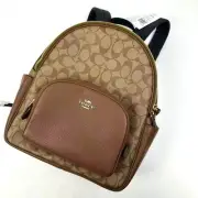 Coach Court Backpack Signature Canvas Brown Leather Gold/Khaki Saddle NWT 5671