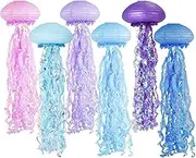 6 Pack 9.8" Jellyfish Paper Lanterns, 6 Colors Mermaid Jellyfish Lanterns, Hanging Jelly Fish lanterns Under Sea Party Decorations for Ocean Themed Birthday Supplies Classroom Ceiling Decor (6 Colors)