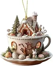 Arrovarp House Ornaments | Flat Easter Egg Bunny House Teacup Car Charm | Holiday Home Decoration, Funny Spring Landscape Acrylic Pendant for Parties Decor