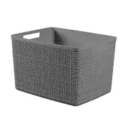 Large Grey Plastic Storage Basket, Jute Design, Durable & Versatile