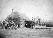 Thresher & Haystacks Victoria 1890 - A group of men with a threshe- Old Photo