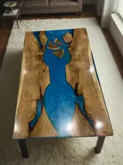 Blue Epoxy River Epoxy Table Top, Epoxy Center Table, Epoxy Wooden Resin Table