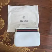 RARE Vintage Gucci Sherry Line Shoulder Bag White Leather w Strap & Dust Bag NWT