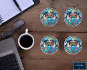 RAINBOW DOLPHIN NAUTICAL ART INSPIRED HARDBOARD HOUSE BAR COASTER GIFT SET 4