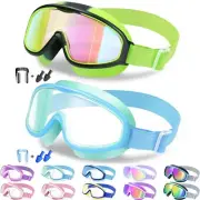 Kids Goggles with Comfort Fabric Strap Kids Swim Goggles Wide View Anti-Fog/U...