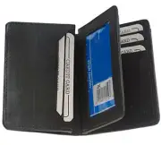 Black Men's Leather Bifold Credit Wallet 18+ Card ID Center Flap Thin Holder