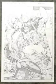 Signed Original Wellington Alves Wonder Woman Vs Artemis Pencil Pinup 11X17