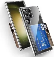 [Lumobrilla] Wallet for Samsung Galaxy S23 Ultra Case with Credit Card Holder,Up to 2 Cards,Anti-Yellowing,Shockproof Protective Soft TPU+Hard PC Slim Phone Case for S23 Ultra,Clear