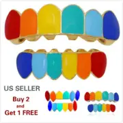 Silver Gold Plated Rainbow Grillz Tooth Top Bottom Grills Hip Hop Teeth Caps
