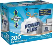 Member'S Mark Power Flex Tall Kitchen Drawstring Bags, 200 Count