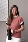 Coffee Mocha Textured Contrast Trim Top Summer Outfit Fall Transition Shirt