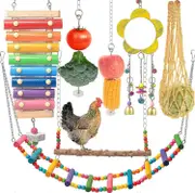 Heyone Chicken Toys for Coop 7PCS | Chicken Xylophone | Chicken Swing Set | Chicken Mirror Toy | Chicken Flexible Ladder | Chicken Vegetable String...
